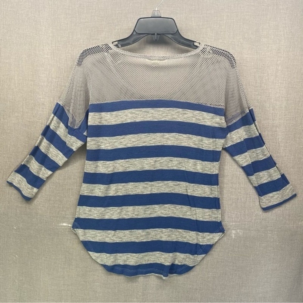 Derek Heart 3 Quarter sleeve Blue and grey striped Top fishnet‎ Wolmen Size | M - Picture 9 of 9